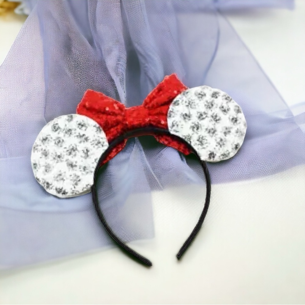 Brand New Disney Cruella 101 Dalmations Ears Headband with Red Sequin Bow - Picture 5 of 5